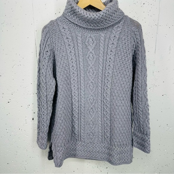 Carraig Donn Irish XL Gray 100% Wool Fisherman  Cable Knit Turtleneck Sweater - Picture 3 of 13